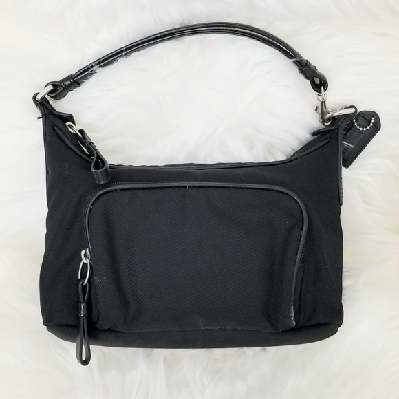 COACH Twill and Leather Shoulder Bag 7428 Small Hobo Purse - Picture 1 of 11